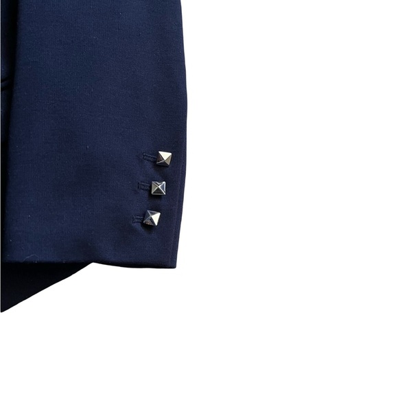 Rebecca Taylor Hook Front Leather Collar Blue Blazer Peplum Back Sz 12 Workwear - Picture 6 of 7